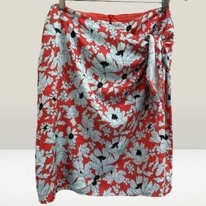 NEW La Fee Maraboutee Red Floral Faux Wrap Skirt Side Tie Size FR 40 or US 8
